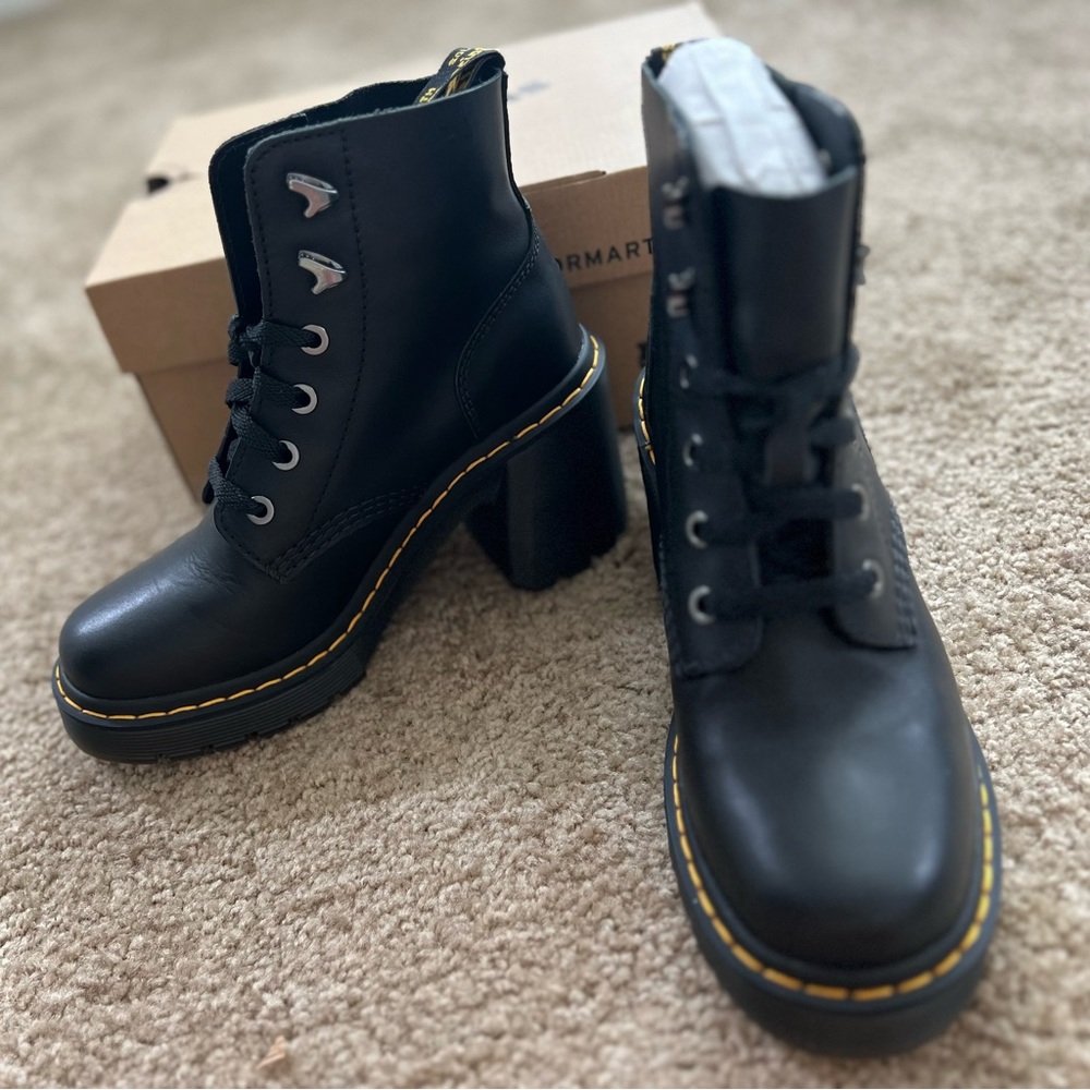 Dr. Martens | Jesy Sendal Leather Lace Up Flared Heel Boots